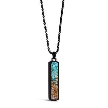 Men's Bar Necklace - Black Steel - Turqoise Gradient