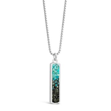 Men's Bar Necklace - Silver Steel - Turquoise Gradient