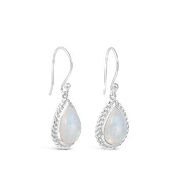 Nautical silver mermaid earrings with rope detailing and a teardrop motif carrying genuine moonstone, best jewelry for ocean lovers.
