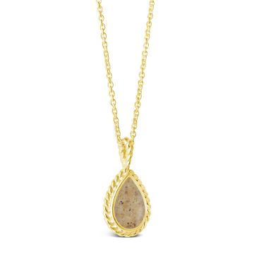 Nautical gold mermaid necklace with rope detailing and a teardrop motif personalized with sand, shells, or elements, best jewelry for ocean lovers.