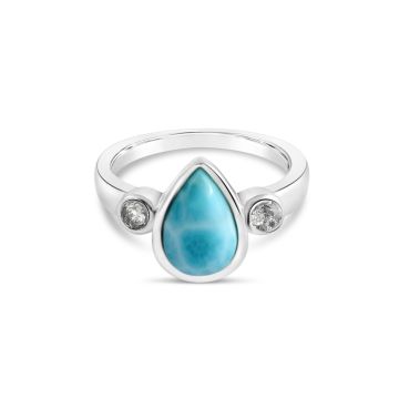Pear Cut Ring Larimar and Diamonds