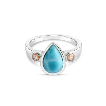 Beach jewelry, ocean blue larimar caribbean stone cabochon ring.
