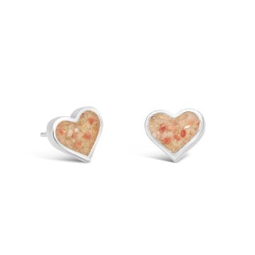Heart studs earrings, heart-inspired earrings studs womens and custom jewelry gifts made with beach sand, gemstones, or elements.