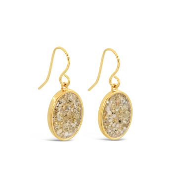 Coastal gold earrings custom crafted with beach sand and elements. Luxury personalized housewarming gifts. What is the best jewelry for a beach wedding? This is.
