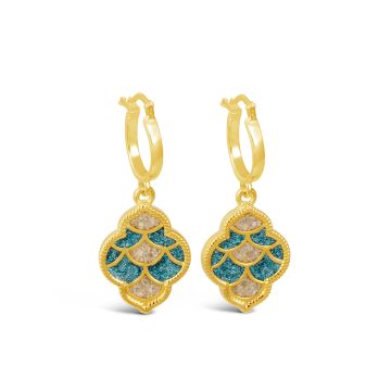 Shimmering teal cascade and 14k gold vermeil earrings personalized with your favorite sand or earth element. Symbolic jewelry.