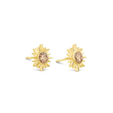 14k Gold stud earrings, delicate sun earrings studs womens and custom jewelry gifts made with beach sand, gemstones, or elements.