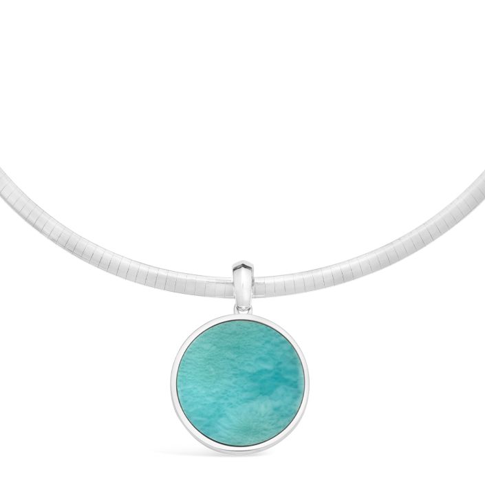 Sterling Silver Round Larimar Cabochon Wave 18 Sterling Silver Round Larimar Cabochon Wave 18