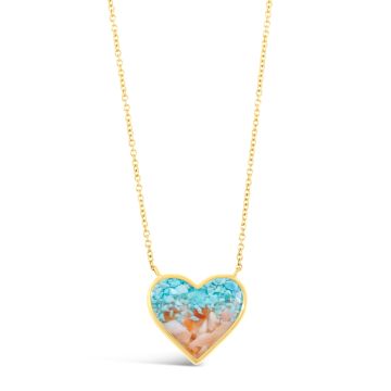 Full Heart Stationary Necklace - 14k Gold - Turquoise Gradient
