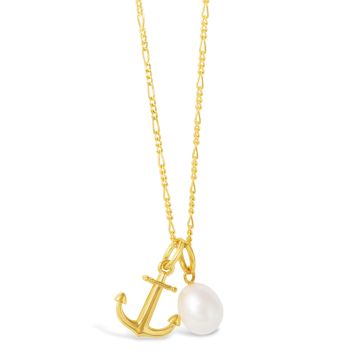 Collectible Travel Treasures™ Anchor & Pearl Necklace Set - 14k Gold Vermeil