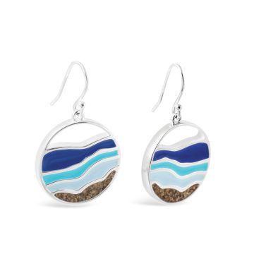 Sterling Silver Circular Blue Enamel Earrings With Three-Layer Ring With Turquoise, sapphire, and Cerulean hues.