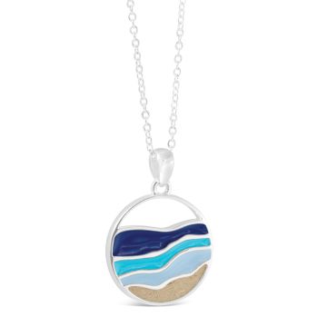 Sterling Silver Circular Blue Enamel Necklace With Three-Layer Ring With Turquoise, sapphire, and Cerulean hues.