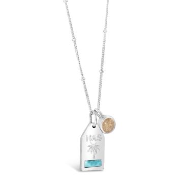 Voyager Rooftop Tag Necklace Larimar and Sand with Engraving