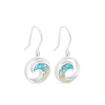 Wave Drop Earrings - Diamond & Turquoise Gradient