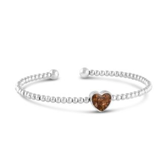 Beaded Cuff Bracelet - Heart - Silver