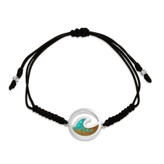 Black Cord Bracelet - Wave - Turquoise Gradient