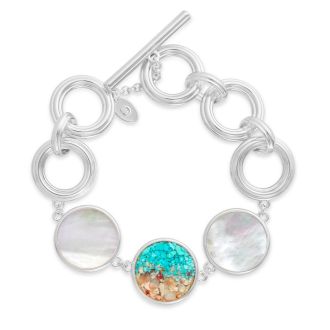 Gold Toggle Bracelet With Mother of Pearl - Turquoise