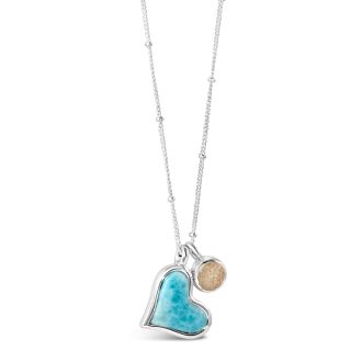Tilted Heart Necklace Larimar and Sand