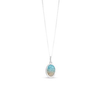 Oval Necklace with White Topaz - Dune Silver - Turquoise Gradient