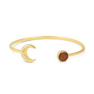 Gold vermeil crescent moon cuff bracelet with aquamarine gemstones and your own sand or elements.