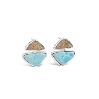 Coastal Edge Stud Earrings Larimar & Sand