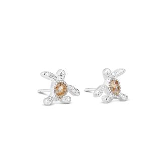 Dainty and delicate sterling silver stud earrings featuring a unique sea turtle design and your choice of sand or earth element. Starfish studs earrings, nautical earrings studs womens and custom jewelry gifts. Womens turtle jewelry.
