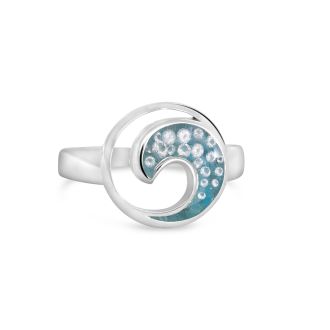 Real Apatite & Natural Diamond Crescent Wave Ring in Sterling Silver, luxury ocean-inspired jewelry by Dune Jewelry.