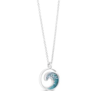 Real Apatite & Natural Diamond Crescent Wave Necklace in Sterling Silver, luxury ocean-inspired jewelry by Dune Jewelry.