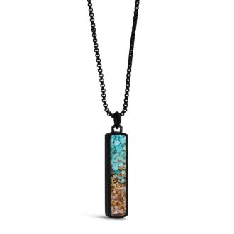 Men's Bar Necklace - Black Steel - Turqoise Gradient