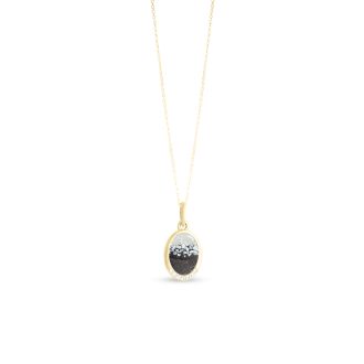 Oval Necklace with White Topaz - Dune Gold - Mother of Pearl Gradient