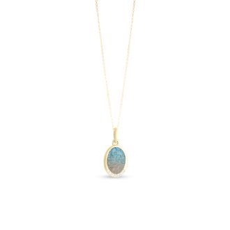 Oval Necklace with White Topaz - Dune Gold - Turquoise Gradient