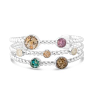 Personalized sterling silver seven element cuff bracelet woman, personalized with sand and earth elements from your favorite memories. Custom cuff bracelet for women. 