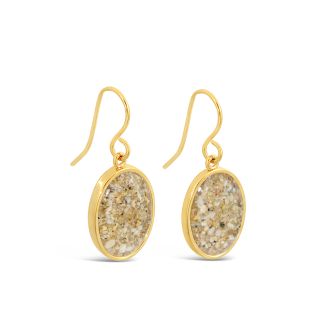 Coastal gold earrings custom crafted with beach sand and elements. Luxury personalized housewarming gifts. What is the best jewelry for a beach wedding? This is.