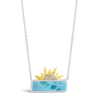 Sun Splash Bar Two Tone Stationary Necklace - Larimar and Sand