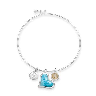 Heart Bangles with Larimar and Beach Sand, custom bangle bracelets
