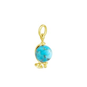 Collectible Travel Treasures Turquoise Globe Charm - 14k Gold Vermeil