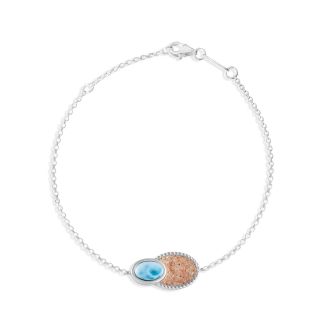 Twin Oval Chain Bracelet - Larimar and Sand