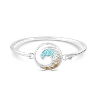 Nautical bracelet handcrafted with sterling silver featuring an ocean wave, ocean gradient design and your choice of sand or element. Great simple yet elegant jewelry design for ocean aficionados and beach lovers.
