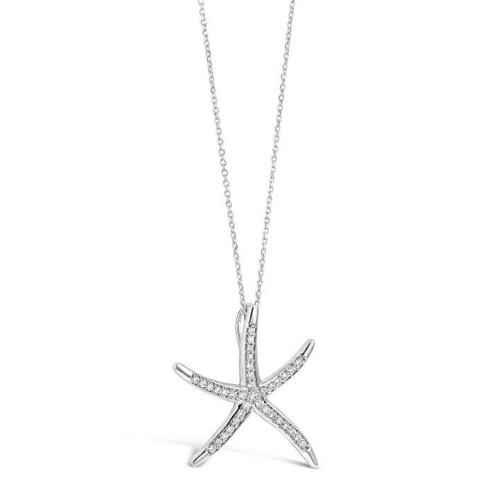 Buy 0.15 Carat Natural Diamond Starfish Necklace Pendant 14K White Gold  18'' Chain Online in India - Etsy