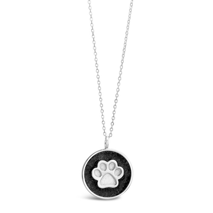 Black & White Heart Paw Necklace Sterling Silver 18