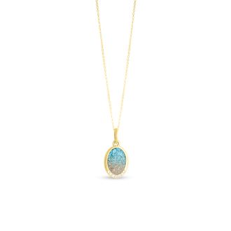 Oval Pendant with White Topaz - Dune Gold - Turquoise Gradient