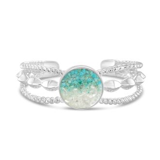 What is the best jewelry for a beach wedding? Handcrafted and personalized sterling silver boho cuff beachy bracelets featuring one large bezel filled with sand and earth elements. Beach bracelets. Ocean-inspired gifts.