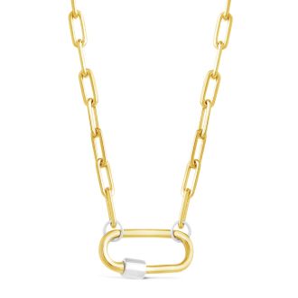 Sleek 14k gold vermeil carabiner clasp and paperclip chain necklace perfect for minimalistic and elegant outfits. Wardrobe essential.
