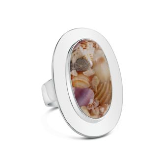 Large oval natural shell cocktail ring in sterling silver by Dune Jewelry.