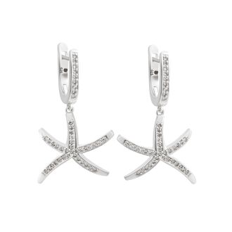 Diamond Starfish Drop Earrings - Sterling