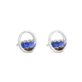 Wave studs earrings, ocean earrings studs womens and custom jewelry gifts made with beach sand, gemstones, or elements.