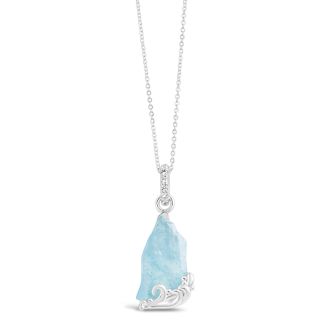 Sterling silver necklace with raw Aquamarine stone for ocean-lovers. Wave pendant, white topaz, and icy blue aquamarine on an adjustable cable chain, glacier jewelry alaska, Dune Jewelry glacier necklace.