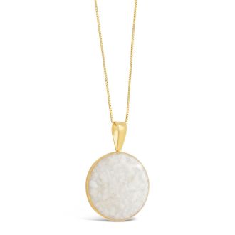 Coastal gold necklace custom crafted with beach sand and elements. Luxury personalized housewarming gifts. What is the best jewelry for a beach wedding? This is. Large round statement necklace.