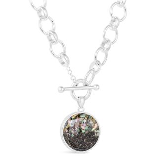 Discover abalone symbolism with this bold statement necklace in sterling silver customized with your beach sand or element and real abalone shell fragment.