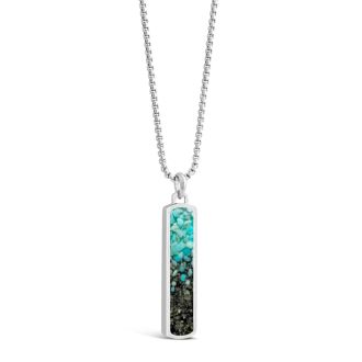 Men's Bar Necklace - Silver Steel - Turquoise Gradient