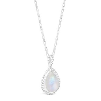 Nautical silver mermaid necklace with rope detailing and a teardrop motif carrying genuine moonstone, best jewelry for ocean lovers.